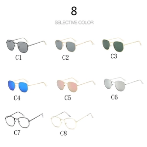 Eight colors of retro square metal frame sunglasses and clear lens glasses displayed in a grid