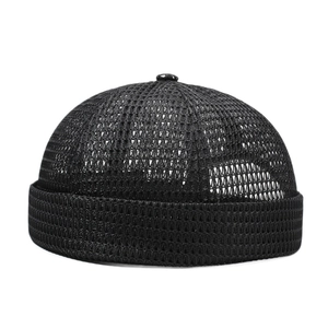 Summer breathable black mesh docker hat for men and women with adjustable brimless design