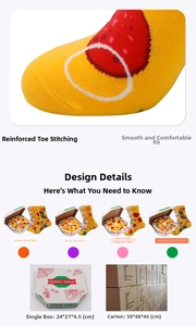 Detail of reinforced flat-seam toe for comfort in a set of creative pizza pattern socks