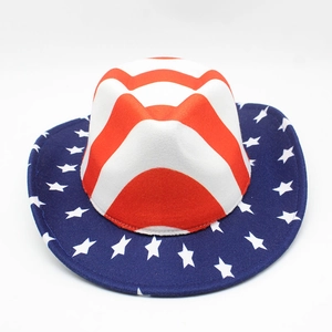 Cappello da cowboy bandiera americana con strisce rosse e stelle bianche su tesa blu