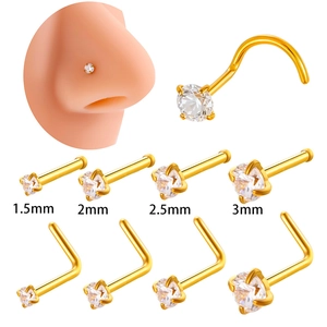 Stainless Steel Nose Studs With Cubic Zirconia Inlay L-Shape Straight Bone Trendy Body Piercing Jewelry For Women