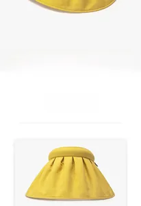 Detail view of yellow UPF 50+ wide brim shell hat with full face UV protection
