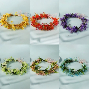 Floral bridal headbands in six colors with berries and adjustable ribbons for weddings