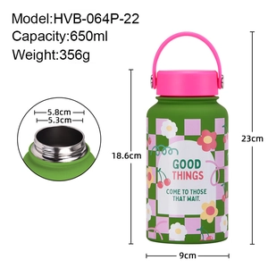 650ml stainless steel vacuum water bottle with cartoon patterns and handle specifications