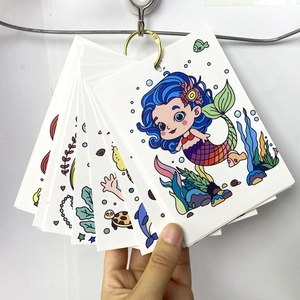 DIY cartoon mermaid coloring card set for children with portable metal binding ring