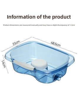 Detailed dimensions of the blue medical hair wash basin for bedridden patients
