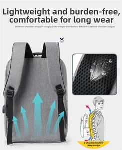 Breathable S-shaped shoulder straps with honeycomb mesh on grey travel backpack