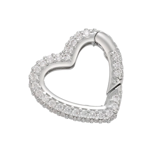 Silver heart connector with pavé zircon stones and spring ring clasp for jewelry DIY