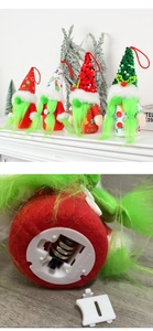 Set of four light-up Christmas Gnomes with green beards and glowing LED base detail