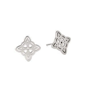 Polished silver witch knot stud earrings in 18k gold plating with a double-layered design