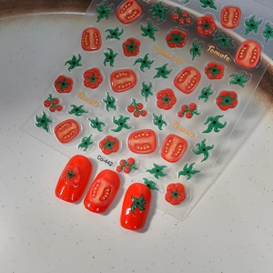 3D tomato themed nail stickers with embossed fruit patterns for sweet DIY manicure designs