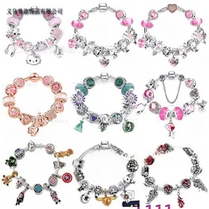 Detailed grid of nine themed DIY charm bracelets with colorful enamel and crystal beads
