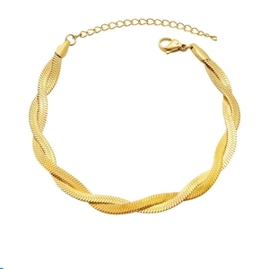 Detail of twisted double-layered gold herringbone chain with lobster clasp and extender