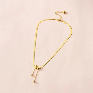Elegant gold butterfly pendant snake chain necklace with dangling tassels for women