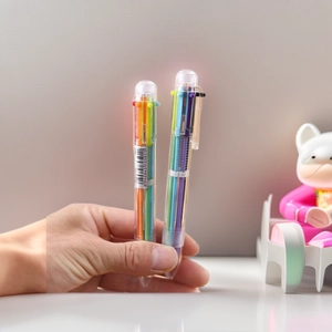 6-In-1 Ballpoint Pen Multicolor Retractable Transparent Plastic School Office Stationery Minimalist Creative