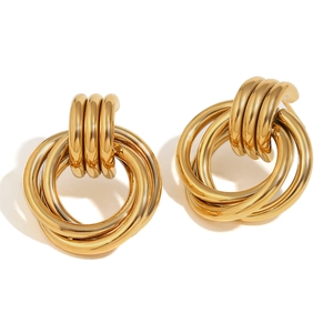 18K gold plated stainless steel multi-layer hoop earrings for women in retro style