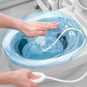 Transparent Sitz Bath Basin Over Toilet For Postpartum Care Hemorrhoid Relief Plastic Soaking Tub With Manual Sprayer