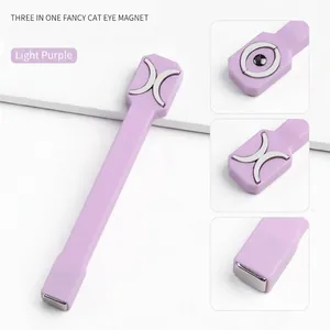Detailed 3-in-1 light purple magnet tool for cat eye nail art showing various magnetic heads