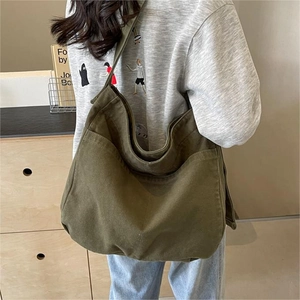 Women Large Capacity Canvas Crossbody Bag Minimalist Japanese Style Casual Shoulder Tote Handbag For Daily Commute
