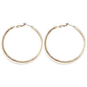 Elegant rose gold double-layered rhinestone hoop earrings with minimalist cross design