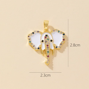 Detailed view of gold elephant pendant with 2.8cm height and 2.3cm width dimensions