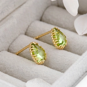 Vintage style S925 silver 14k gold plated green olive teardrop stud earrings