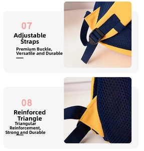 Detail of adjustable straps and reinforced triangle stitching on robot backpack