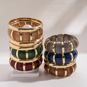 Bohemian acrylic chunky link bracelet with gold metal frames and shimmering resin inserts