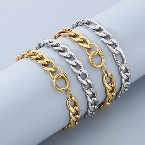 Stainless Steel Chain Bracelet Cuban Figaro Link Minimalist Industrial Style With Large Spring Ring Clasp For Men Women