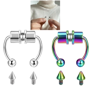 Magnetic faux nose ring set in silver and rainbow steel with ball and cone studs