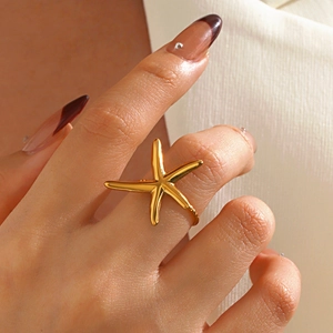 Bague Ouverte Étoile De Mer Acier Inoxydable Réglable Anneau Texturé Style Plage Bijoux De Mode Pour Femmes
