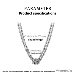 Silver twist chain necklace in stainless steel with knot detail, size 500x4mm and weight 42g