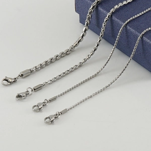 Hip hop titanium steel necklace set with various chain link styles and lobster clasps