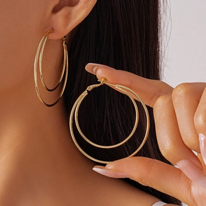 Double Layer Geometric Hoop Earrings Iron Metal With Steel Earring Post Minimalist Fashion Jewelry For Women