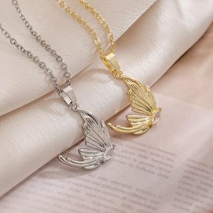 Butterfly Wing Pendant Necklace Copper Zircon Minimalist Elegant Clavicle Chain Jewelry Women