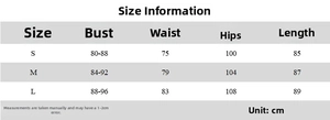 Detailed size chart for lace halter dress showing bust waist and length measurements