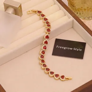 Elegant 18K gold plated heart bracelet with red zircons and sparkling crystals