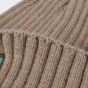 Winter rib-knit beanie with patch detail, made of warm wool blend in dark khaki
