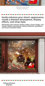 Christmas window decals showing Santa and reindeer stickers on glass for festive decor