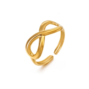 Adjustable gold infinity ring in stainless steel with a minimalist open-band design