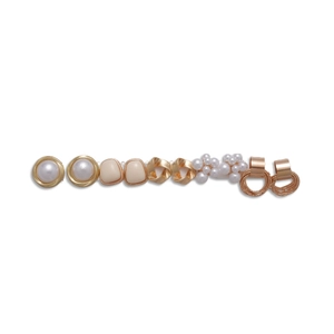 Elegant 6-piece earring set featuring faux pearls, flower studs and gold twisted hoops