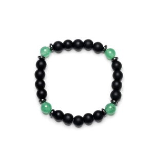 Frosted black obsidian and white turquoise beaded bracelet with silver metal spacers