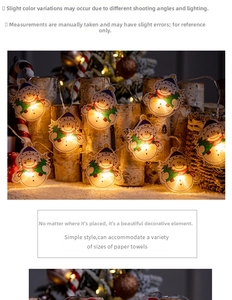 Détail de guirlande LED bonhomme de neige avec lumière jaune chaude sur bois