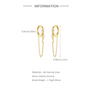 925 silver star and moon drop earrings with gold plating and cubic zirconia details