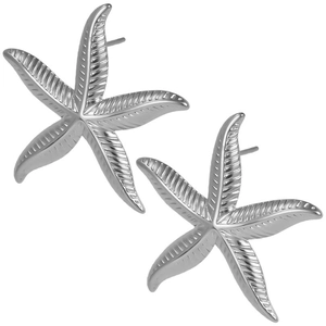 Macro detail of 304 stainless steel starfish stud earrings with fine radial textures