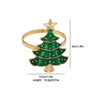 Green enamel Christmas tree napkin ring with gold star and specific size dimensions