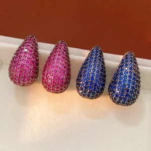 Vintage teardrop earrings with pink and blue pavé zircon in elegant retro style