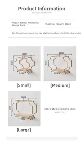 Detailed size chart for iron and wood floating shelves in small, medium, and large sizes