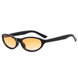 Retro oval cat eye sunglasses with black frame and orange gradient lenses for women