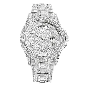 Luxury iced-out men's business watch with full diamonds and day-date display features